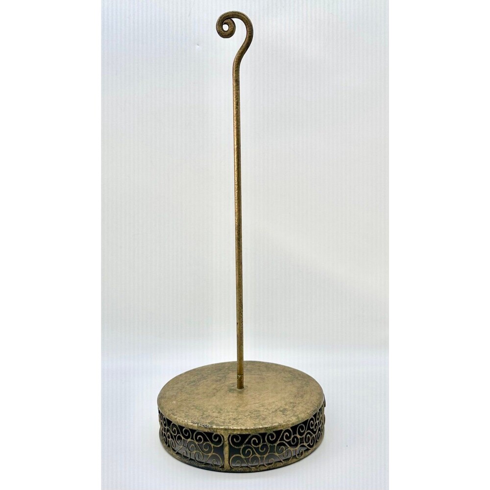 Gold Vintage Look Metal Filigree Paper Towel Holder on a circular base